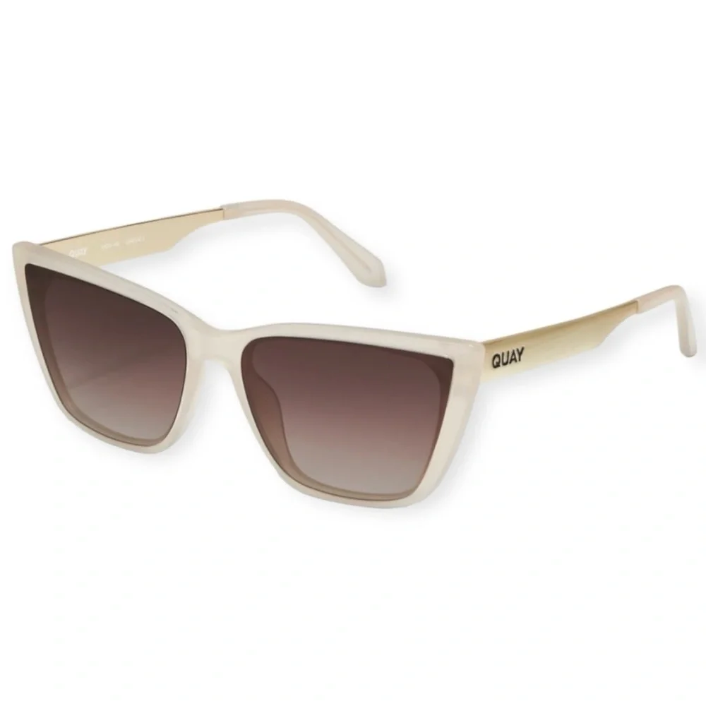 QUAY Call The Shots Remixed Sunglasses Bone Gold Frame Brown Lens Cat Eye NWT